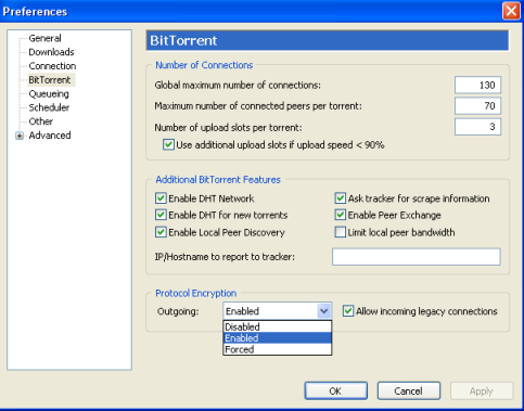 Encrypt datat in utorrent