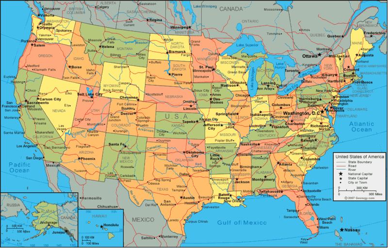 Map Of 50 States Of America. All 50 States of the Union,