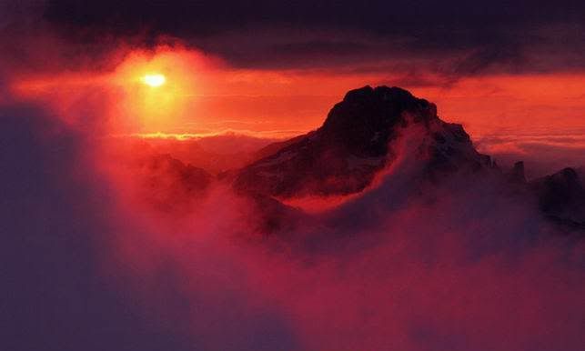 Mountain top view of red sunrise Pictures, Images and Photos