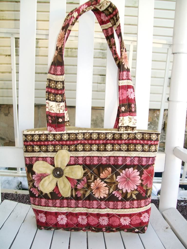 Brown and pink striped small tote