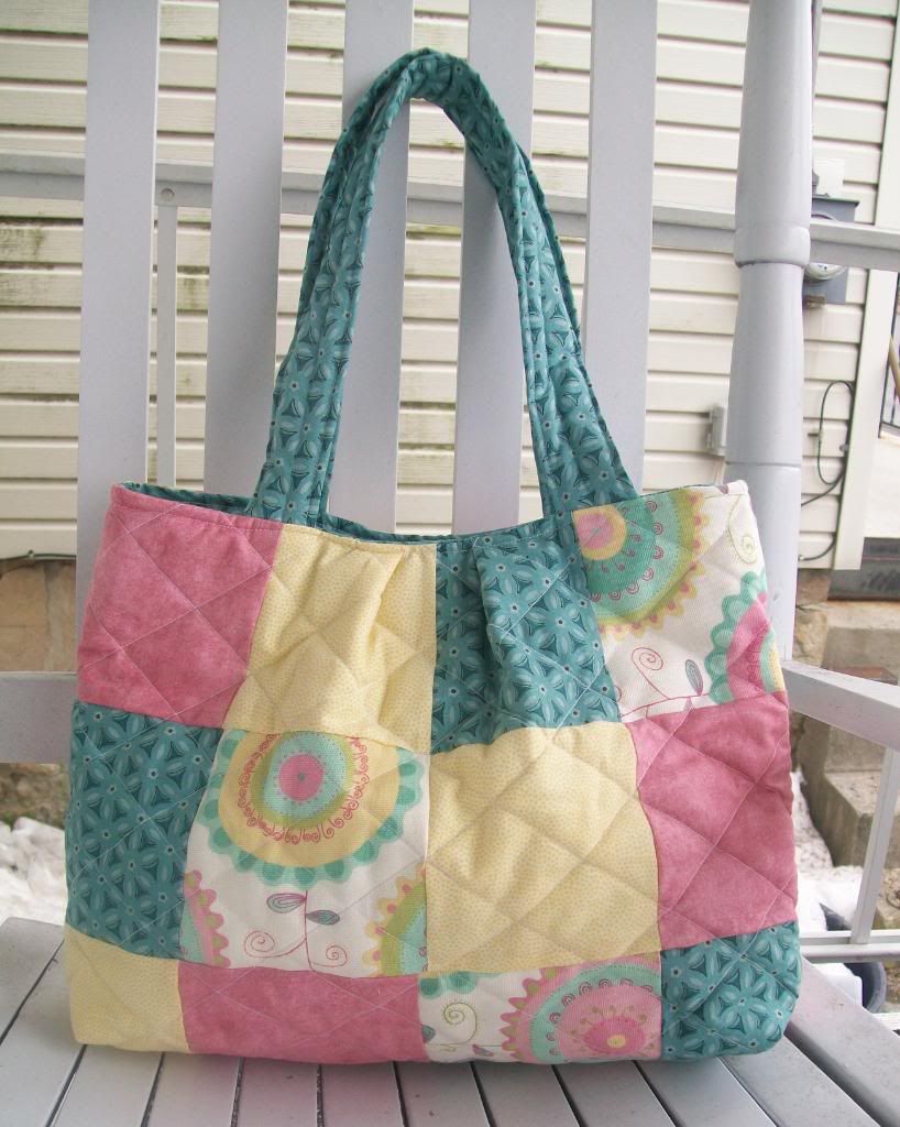 Pink, turquoise and yellow patchwork Izzy bag