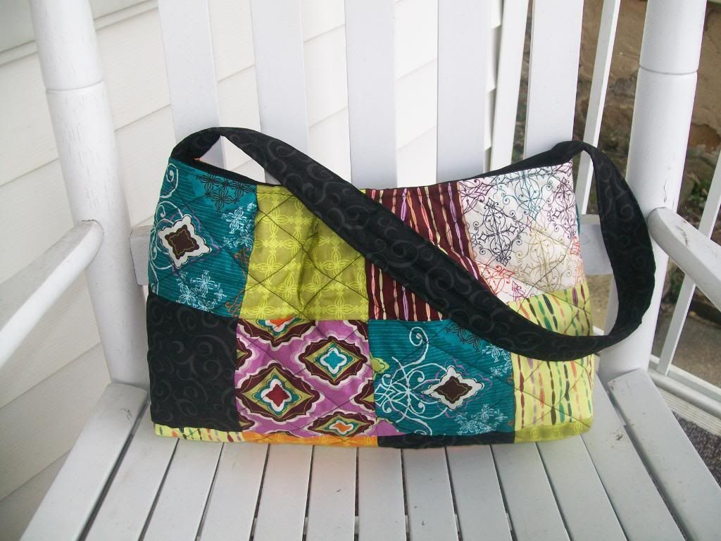 Teal, lime green and Black Patchwork Carly BAg