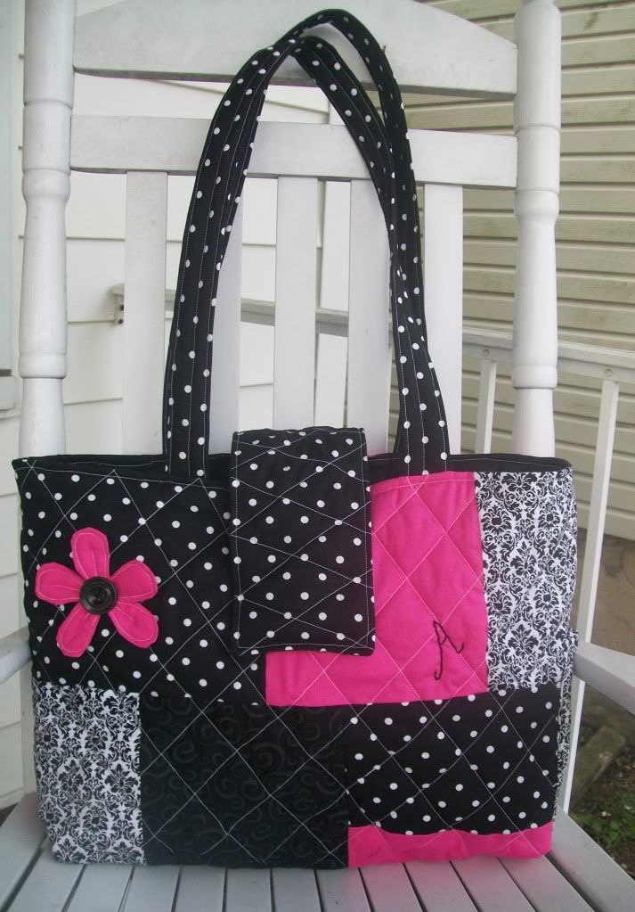 Hot pink, black and white diaper bag