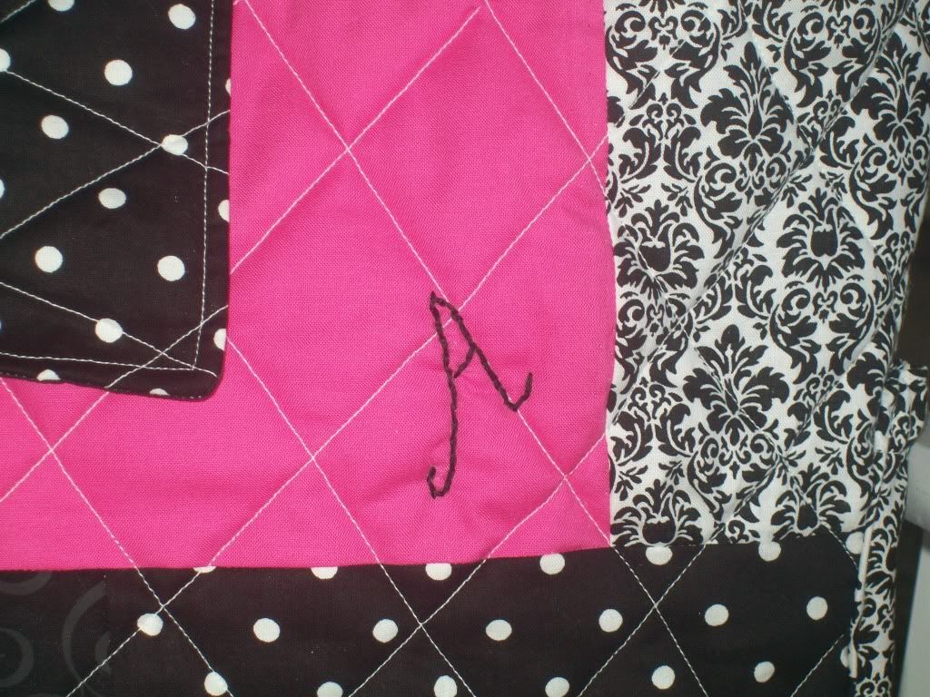 Embroidered &quot;A&quot; on diaper bag