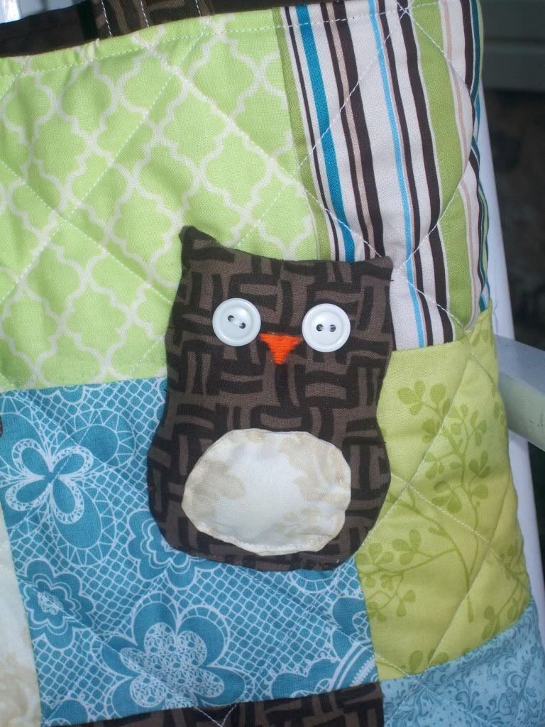 Owl on patchwork diaper bag