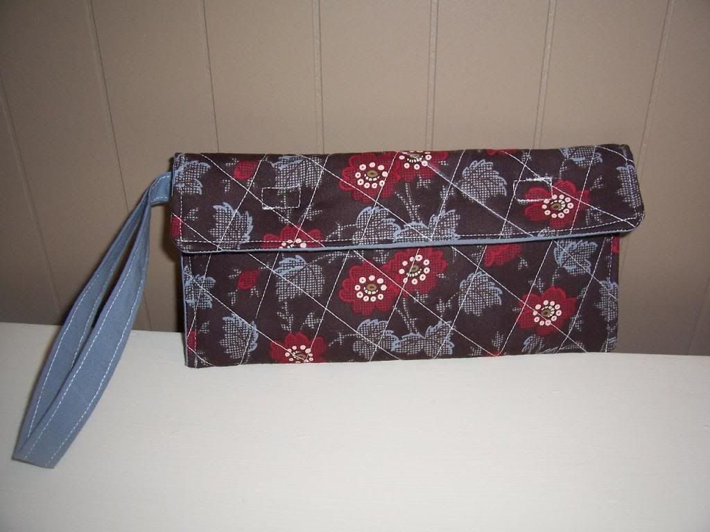 Brown Red Flowers Wristlet