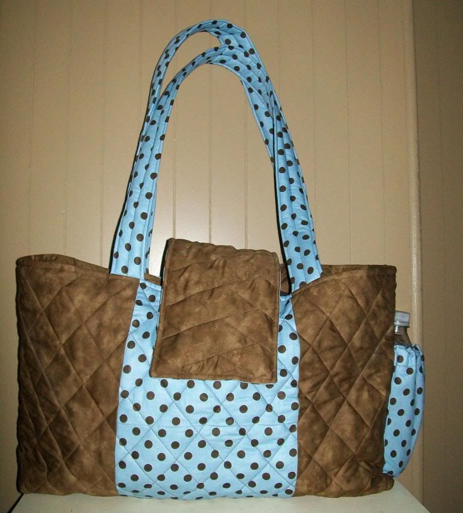 Brown and Blue Polka Dot Diaper Bag