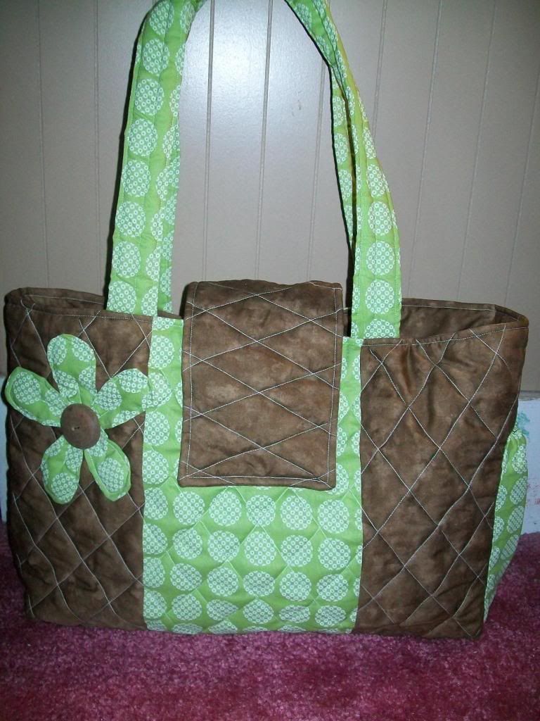 Green and Brown Diaper Bag with flower