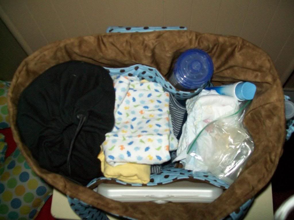 Inside of Brn/Blue PD Diaper Bag