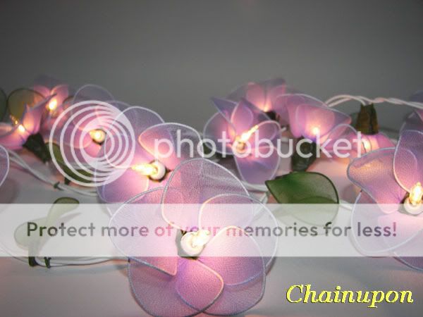 SET OF 20 PURPLE FLOWERS AND 20 GREEN LEAVES STRING FAIRY LIGHTS FOR 