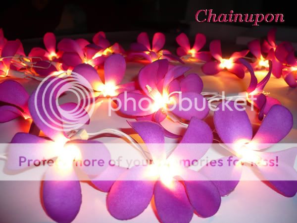 SET OF 35 PURPLE FRANGIPANI FLOWER STRING FAIRY LIGHTS FOR WEDDINGS 